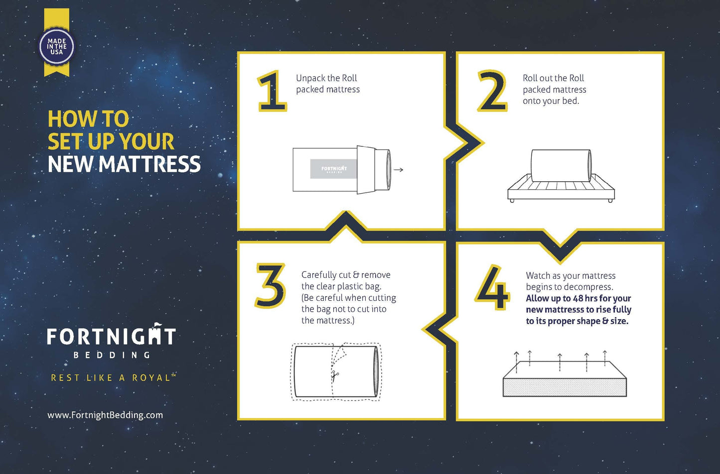 Fortnight Bedding 10 inch Twin XL Gel Infused Memory Foam Mattress with White Stretch Knit Fabric - CertiPUR-US Foam – 10 Year Warranty - Made in USA