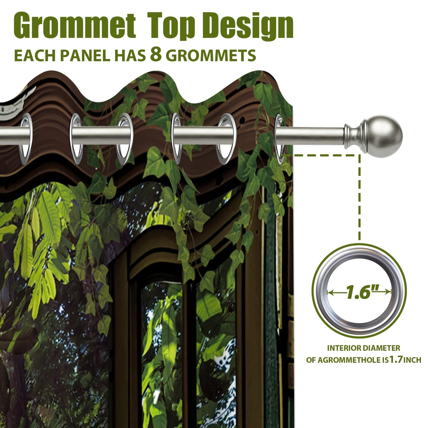 dueeia 3D Tropical Plants Blackout Curtains Nature Scene Jungle Landscape Grommet Window Drapes for Bedroom Living Room Black Out 84 Inch Length 2 Panels Set, 84 X 52 Inch