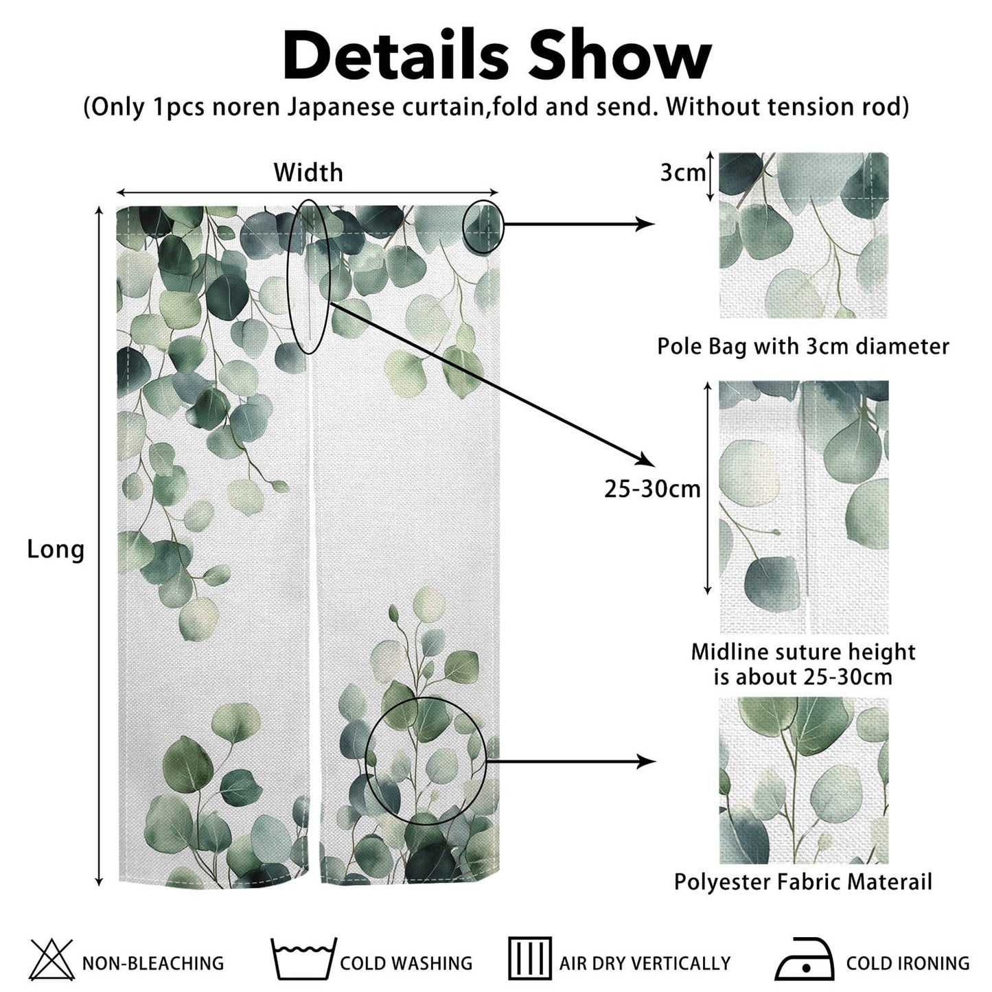 Leowefowa Green Leaves Eucalyptus Doorway Curtain Tapestry Panel for Wall Hanging Japanese Noren Bedroom Partition Kithchen Divider Bathroom Door Decor, 33.5"x 70.9"