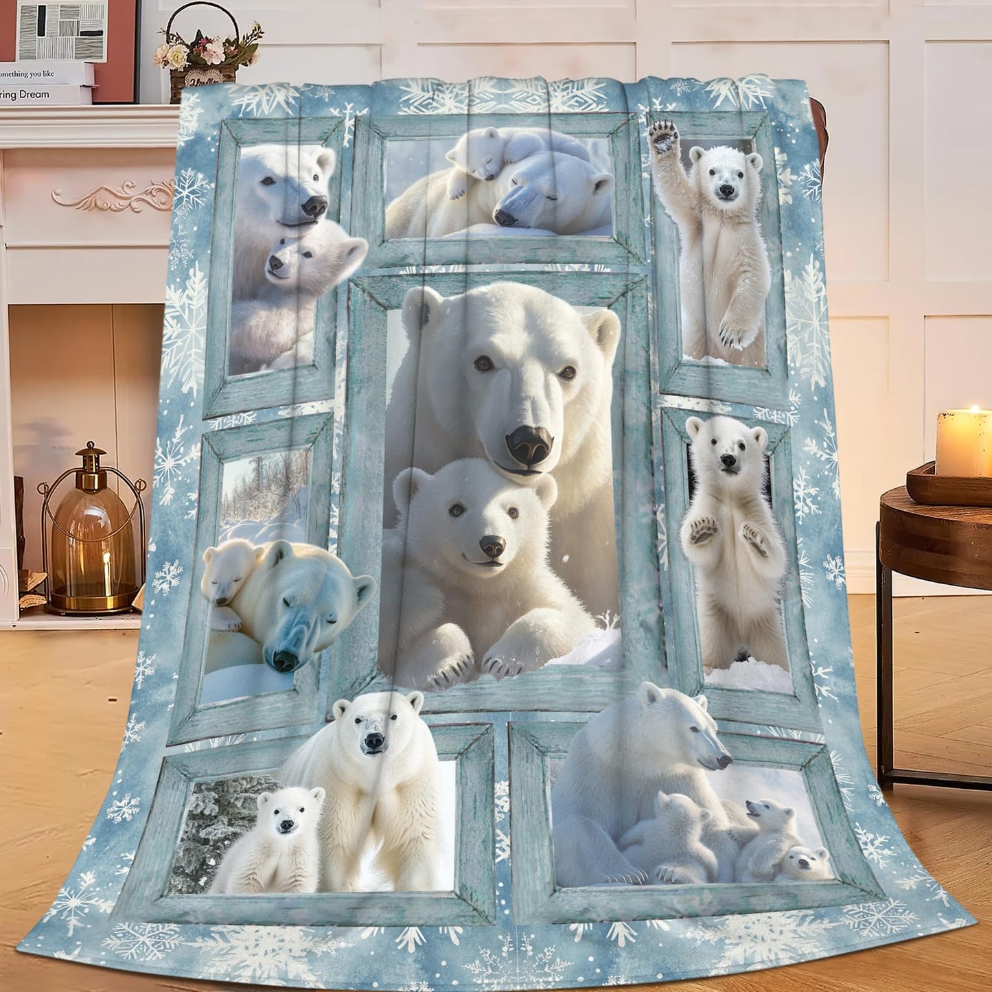 Baegopa Polar Bear Blanket Gifts for Girls Boys Snowflakes Throw Blankets Cozy Plush Fleece Flannel Fuzzy for Women Men Decor 50"X40"
