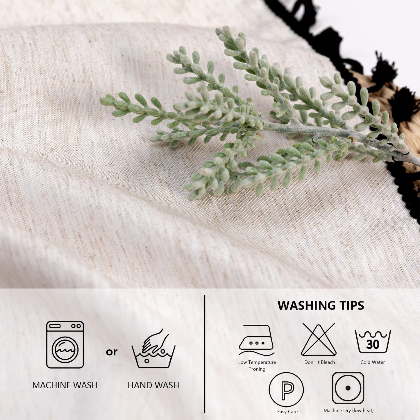 MYSKY HOME Table Cloth 60x84 in Rectangle Table, Cotton Tassel Linen Look Waterproof Tablecloths Farmhouse Tablecloth, Wrinkle Free Table Cover with Black Tassels for Kitchen Dining, Party