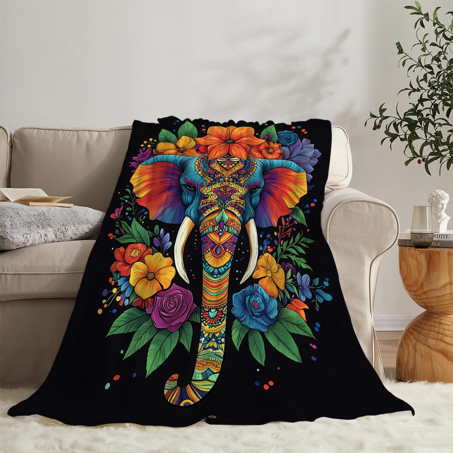Elephant Blanket, Animal Throw Blanket, Elephant Gifts, Colorful Elephants Blankets, Elephants Stuff Fleece Flannel Plush for Women Men Boys Girls Lovers Adults Soft Bedding for Sofa Bed Home 40"X50"