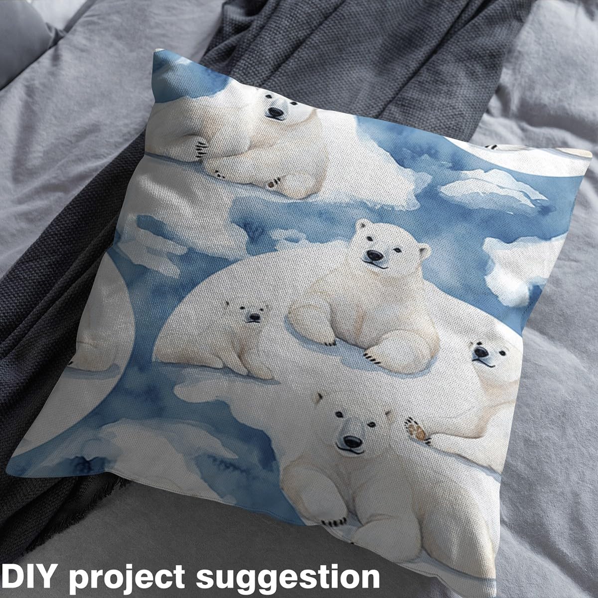 Cute Polar Bear Fabric by The Yard Watercolor Blue Tie Dye Ice Graffiti No Stretch Sewing Fabric Cartoon Lovely Wild Animal Winter Soft Flannel Polyester Fabric for DIY Projects 1 Yard Pre-Cut,36x59