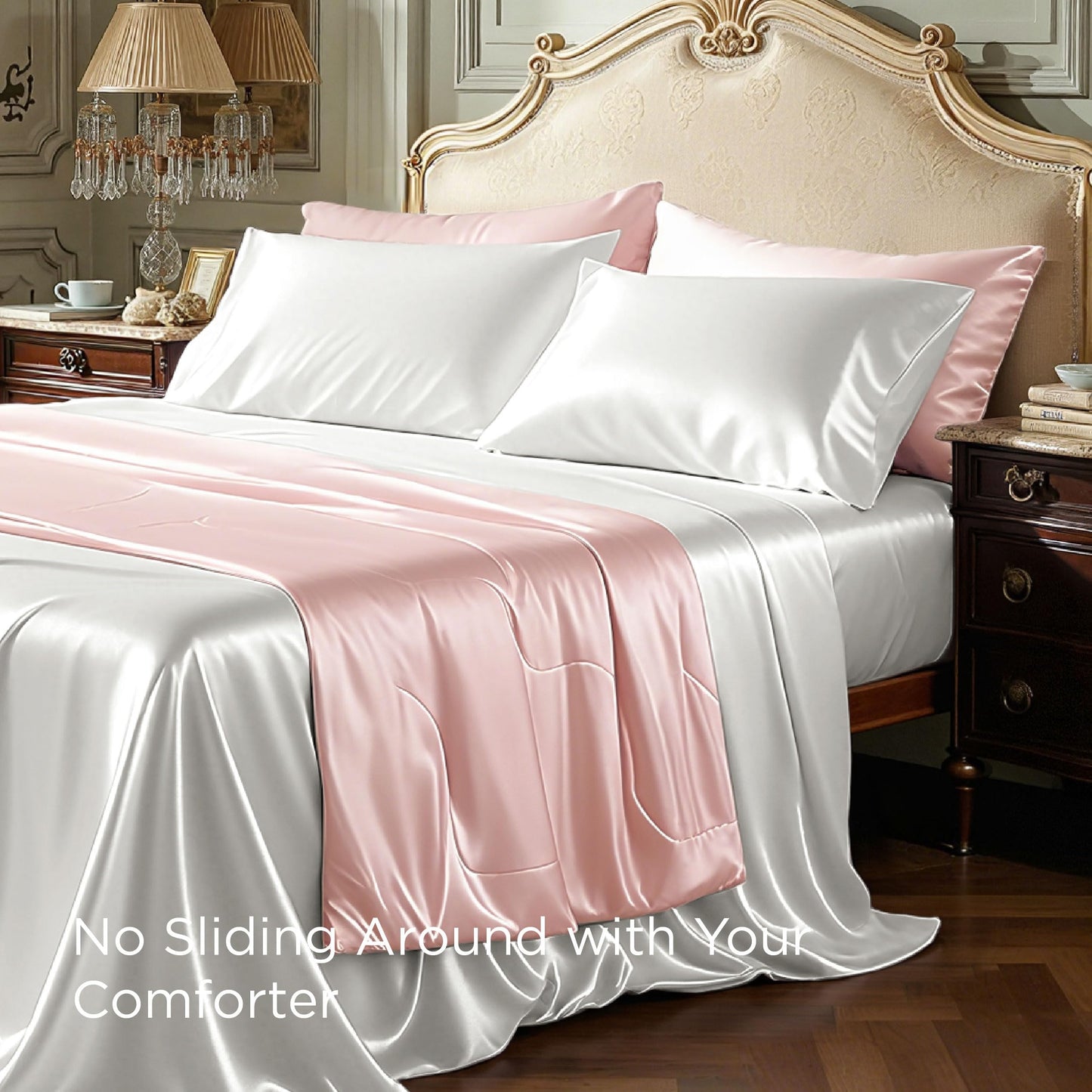 Bedsure White Satin Sheets Full Size - 4 Piece Silky Bedsheets with Elastic Corner Straps and 15 Inches Deep Pocket Fitted Bedsheet,1 Flat Sheet, 2 Satin Pillowcases, Good for Hair & Skin (Full,White)