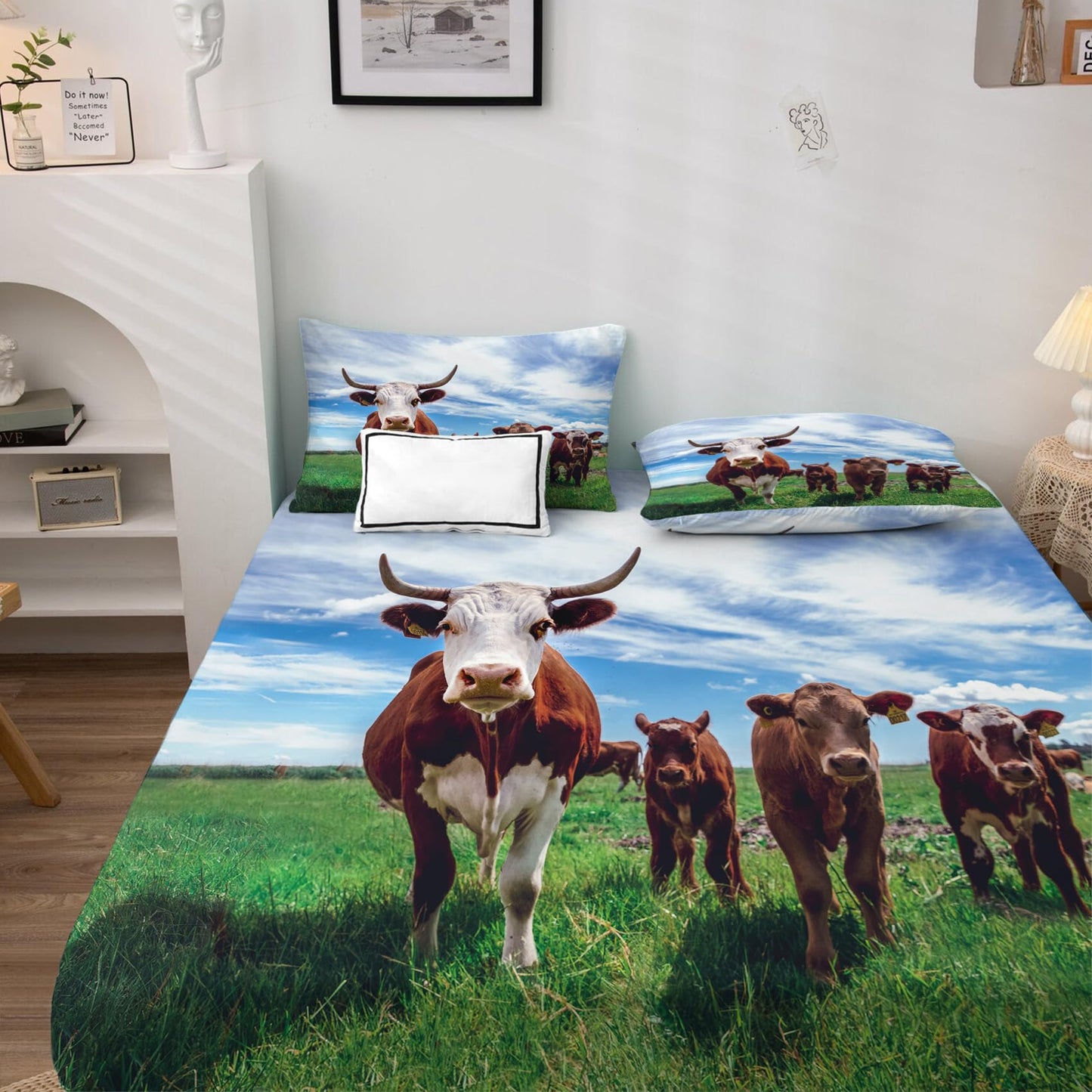 THYUNQ Cow Sheets Full Size Bed, 3D Animal Pattern Bedding Sheets & Pillowcases - 16 Inch Deep Pocket, Super Soft Microfiber Printed Sheet Set 4 Piece