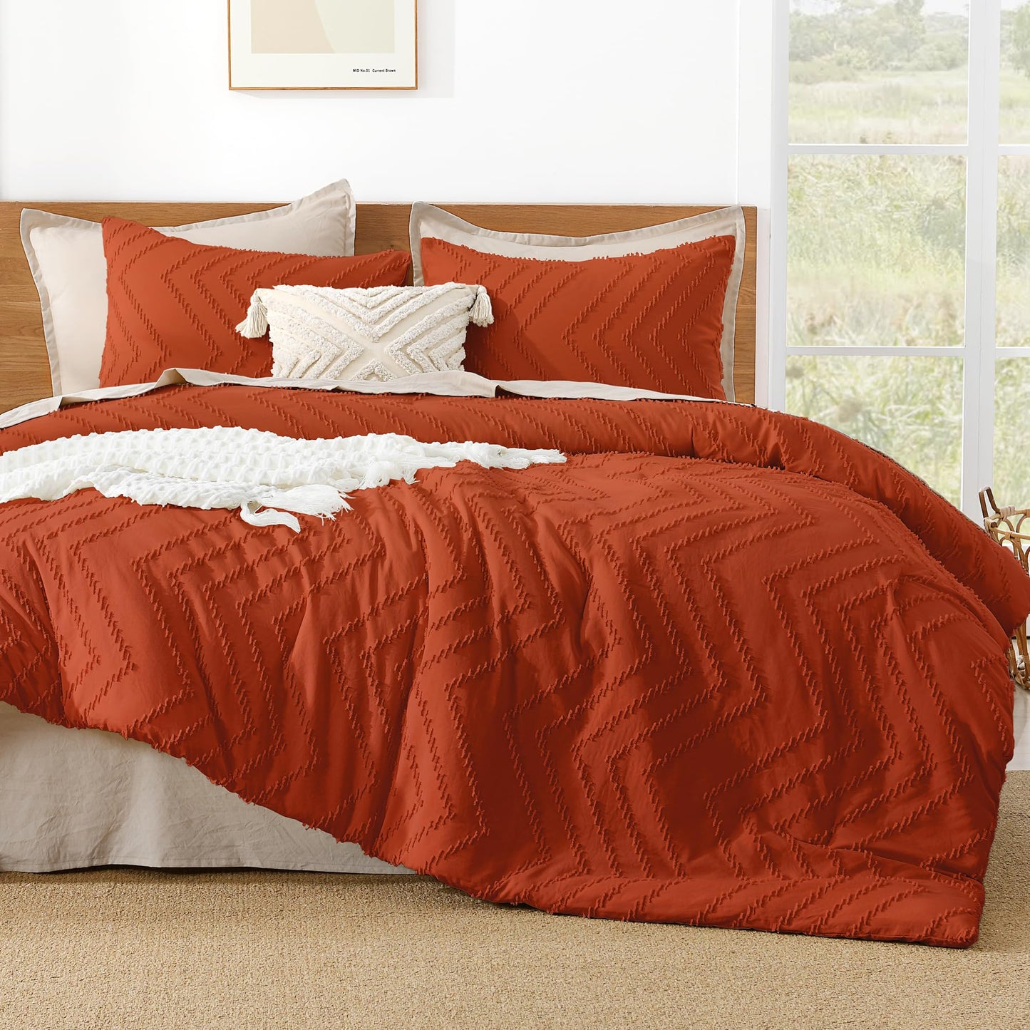 Litanika Burnt Orange King Comforter Set, 3 Pieces Lightweight Terracotta Rust Boho Fall Tufted Bedding Sets, Down Alternative Comforter Fluffy Bed Set Gift Choice