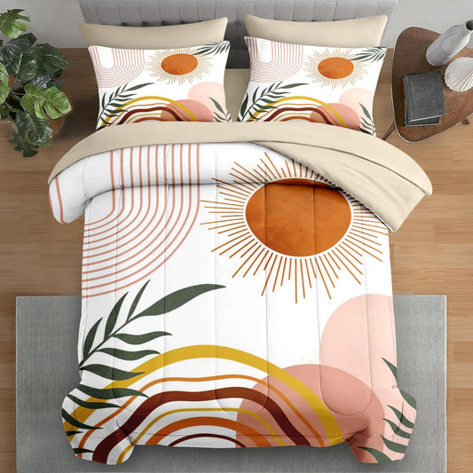 Pamnest Comforter Set Full Size, Boho Tarot Retro 7 Pcs Bedding for Kids and Adults, Sunshine Vintage Bed Sheet Sets with Fitted Sheet 2 Pillowcase & 2 Sham for Bedroom Bed Decor