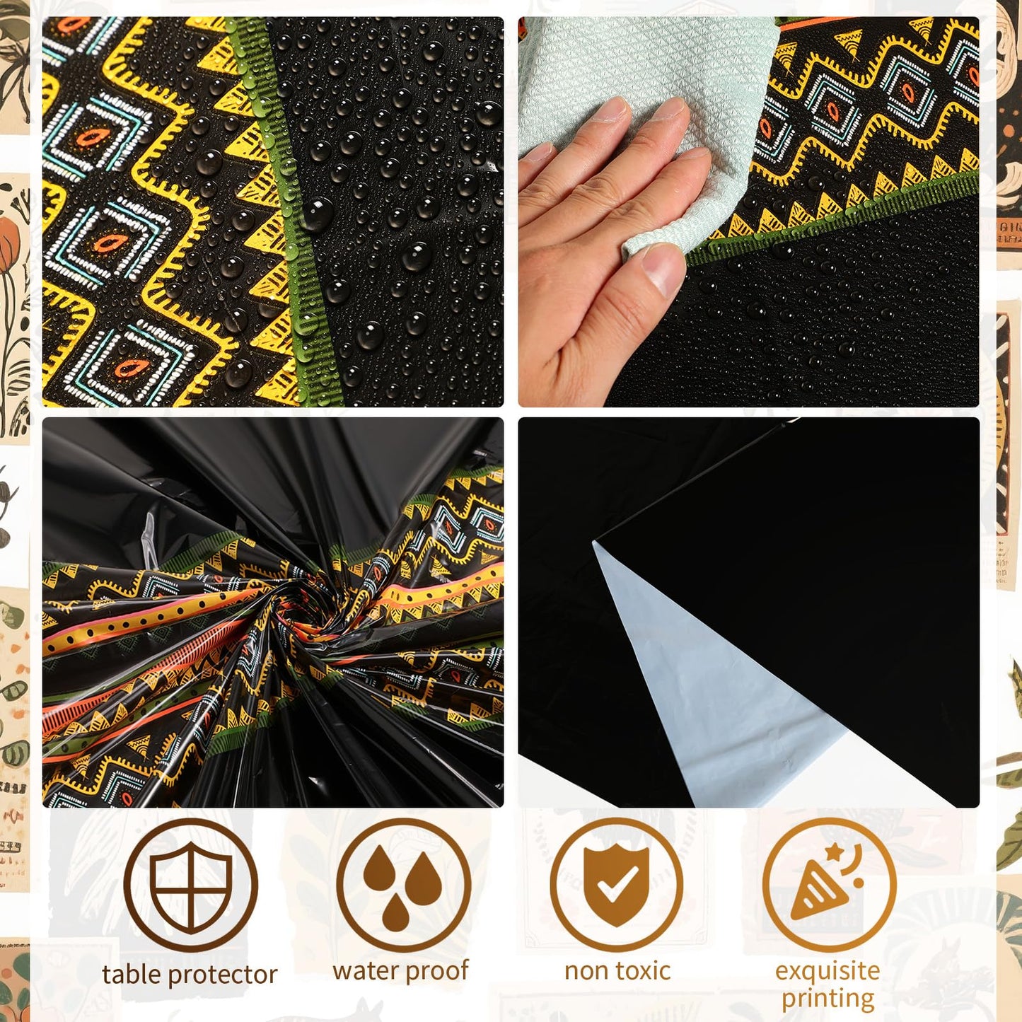 Oudain 6 Pcs Juneteenth Table Cloth, African Print Tablecloth Plastic Kwanzaa Waterproof Rectangle Tablecloths Disposable Table Covers 108 x 54'' for Picnic Dining Kitchen Black History Party Supplies