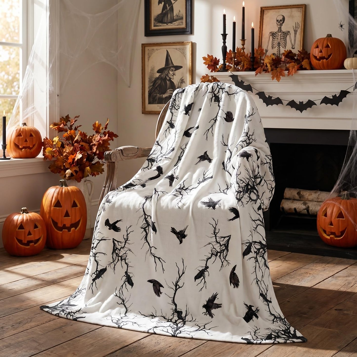 Horaldaily Halloween Flannel Blanket Throw, Crow Tree Soft Fuzzy Plush Cozy Fleece Blankets for Couch Sofa Bed Lounging, Ideal Gifts for Kids Adults Wife Self, 50x60