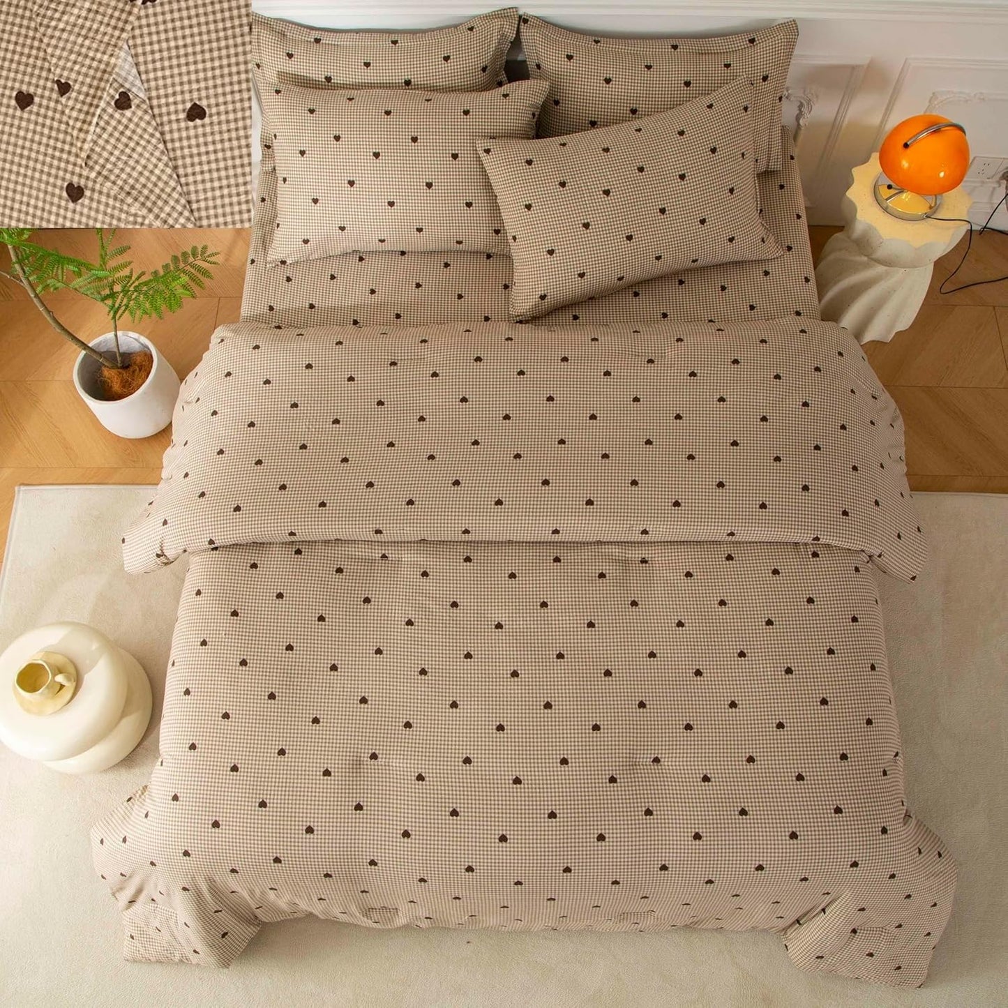 SDY 7 Piece Plaid Comforter and Sheet Set,Twin Size Gingham Bedding Set,Super Soft Microfiber with 1*Comforter,1* Flat Sheet, 1*Fitted Sheet,2*Pillowcases and 2*PillowcaseShams for Man Woman Adult