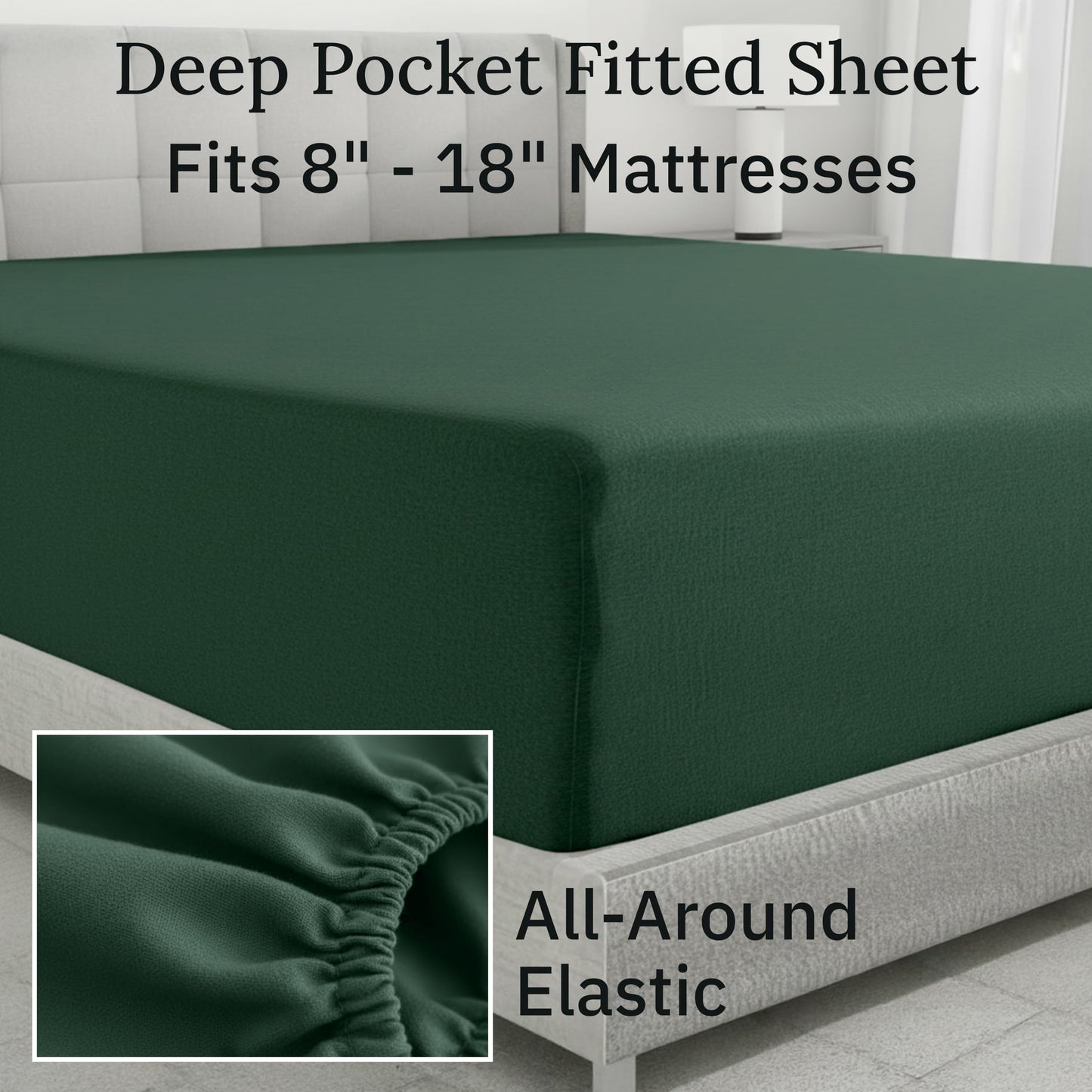 California Design Den Flannel Bed Sheets King Size Set - Made in Portugal 100% Cotton, Thick, Velvet Soft 4-Piece Flannel King Sheet Sets, Triple-Brushed with Extra Deep Pockets - Dark Green