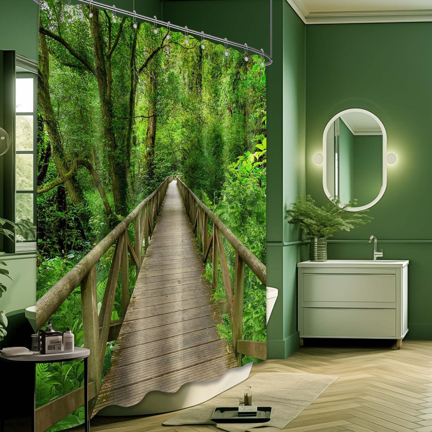 Pdvbiee Forest Wooden Bridge Shower Curtain, 70 X 72 Inch