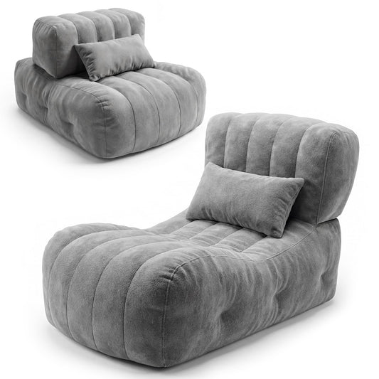 Foldable Bean Bag Chair with Memory Foam - Oversized Chaise Lounge Sofa for Adults, Comfy 2-in-1 Convertible Floor Couch for Bedroom Reading & Gaming (Lava Ash)