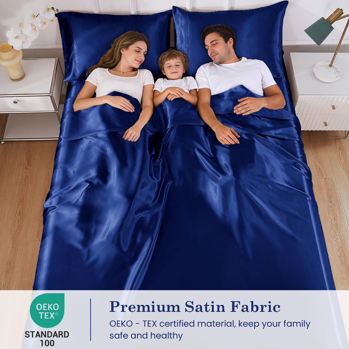 lasoftan Silk Satin Sheets Queen, Silky Fitted Bed Sheets with 15" Deep Pocket and Non-Slip Corner Straps, Luxury Hotel Satin Bed Sheets, Navy Blue Cooling Sheets & Pillowcase Set