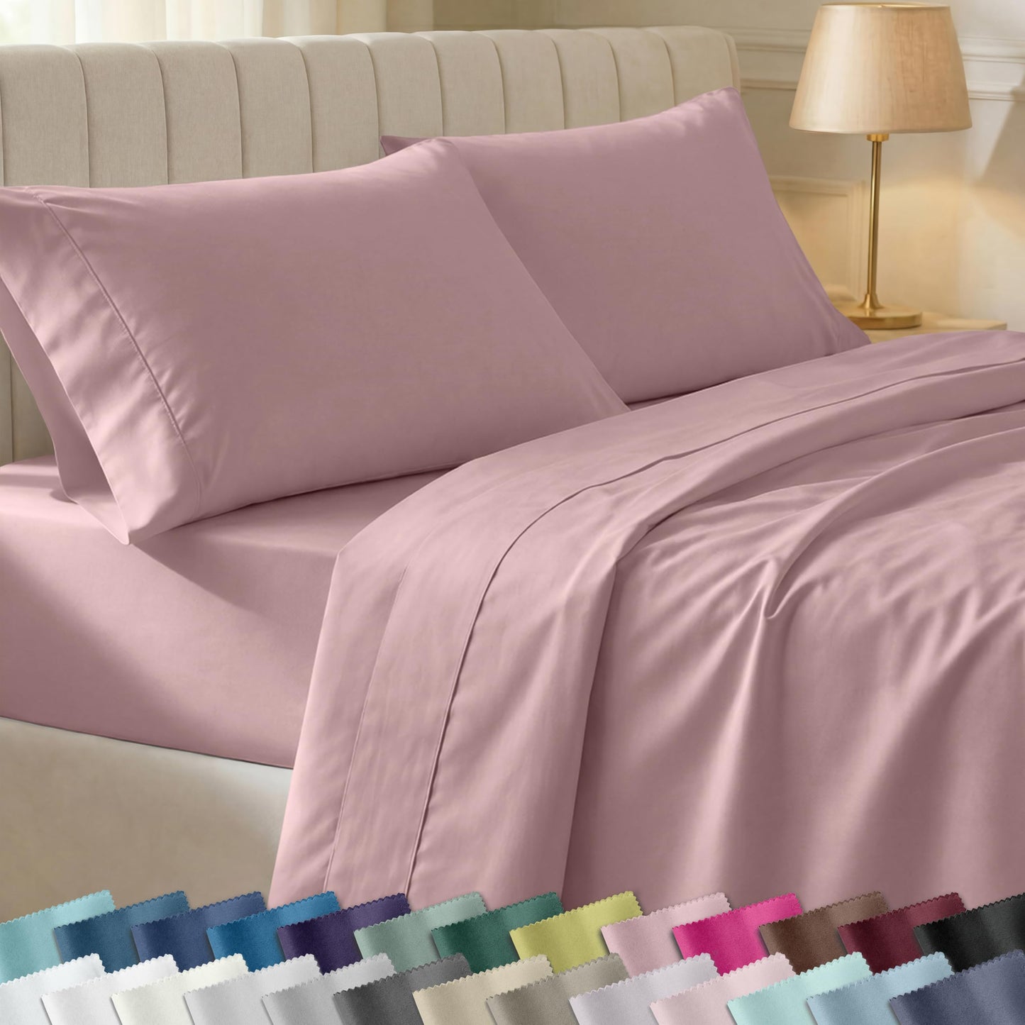 California Design Den Soft 100% Cotton Sheets Queen Size Set, 400 Thread Count Good Housekeeping Award Winner, Smooth Sateen Finish with Deep Pockets, Cozy and Durable Cotton Bedding Set - Mauve