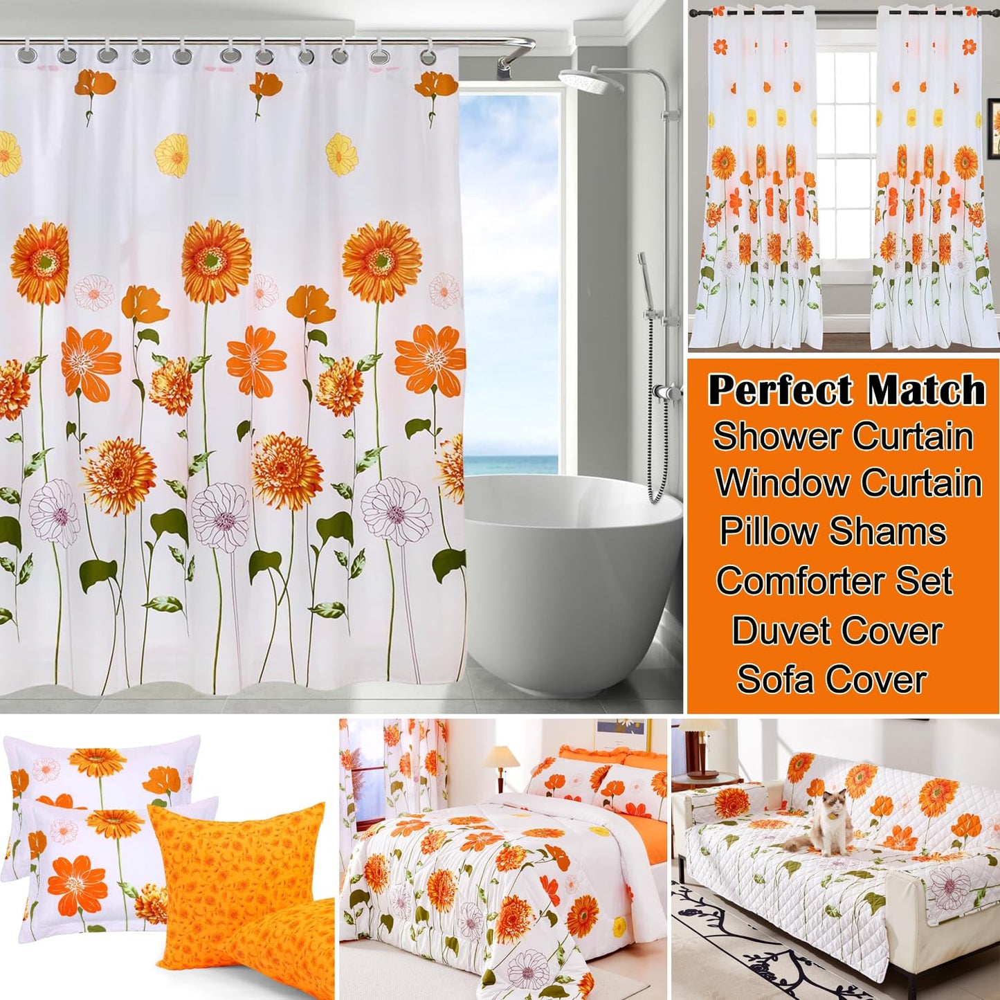EVENHUG 100% Cotton Quilt Queen Size Orange Sunflower Bedding Set Floral Lightweight Full Quilt Reversible Coverlet Bedspread with 2 Pillow Shams All Seasons 3 Pieces (92"x96")