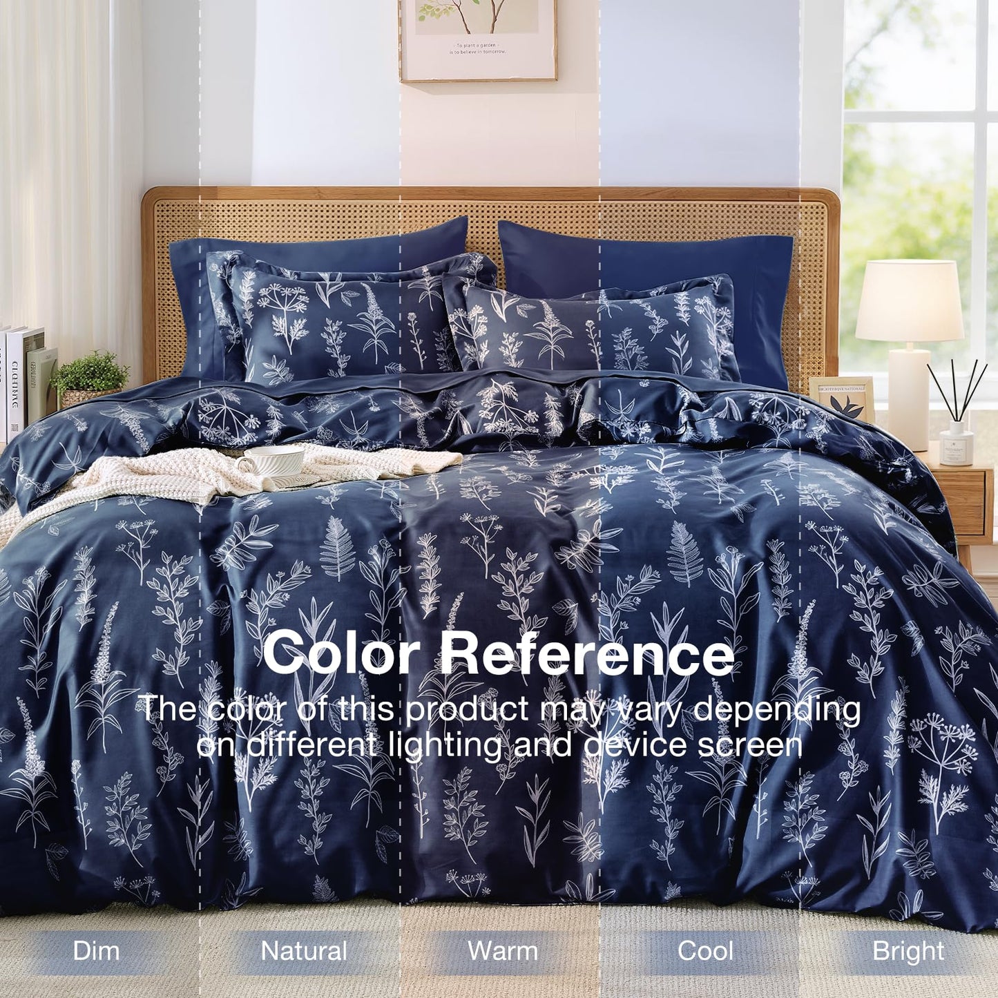 MUXHOMO Navy Blue Bed in a Bag Queen 7 Pieces, Queen Comforter Set Reversible Botanical Flowers Design, Ultra Soft & Breathable Bedding Sets with Comforter, Sheets, Pillowcases & Shams