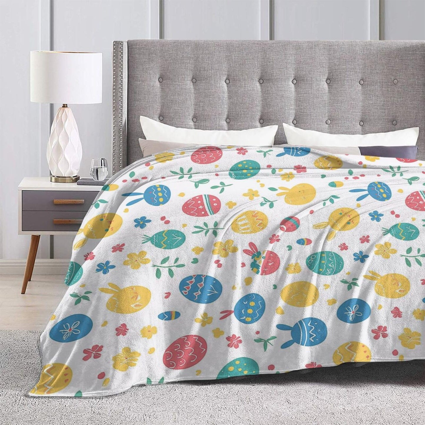 Easter Eggs Bunny Throw Blanket Soft Lightweight Flannel Fleece Blanket 50"X40" for Bed Sofa Couch Camping Travel