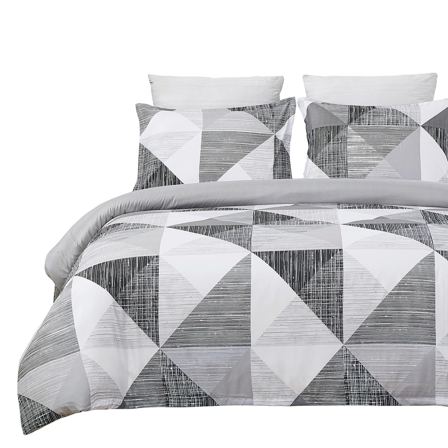Vaulia Soft Microfiber Duvet Cover Queen Size, Modern Grey Geometric Print Pattern Design All Season, 3-Piece Set with 1 Duvet Cover 2 Pillow Shams