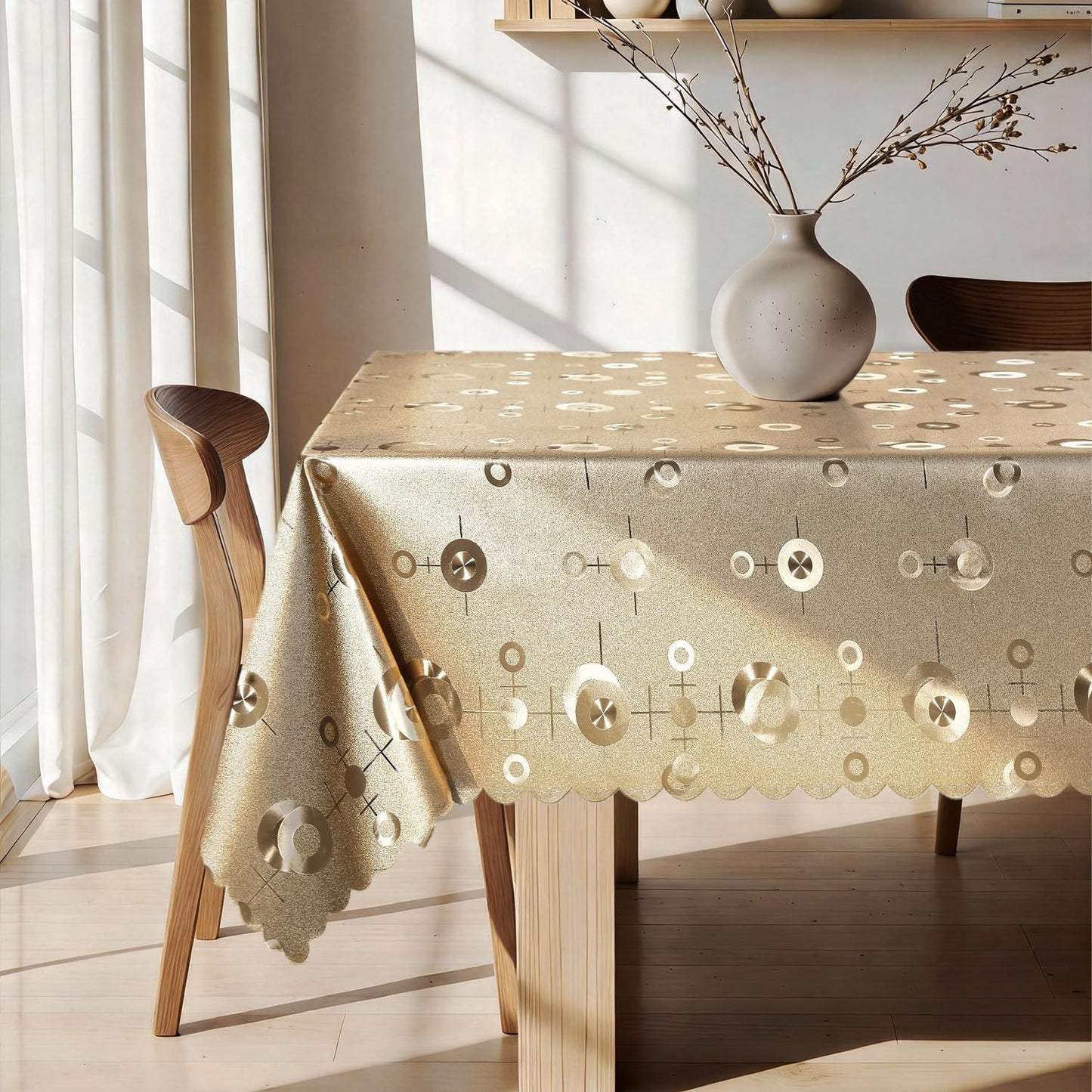Heavy Duty Vinyl Tablecloths for Rectangle Tables 54x78 Inch Waterproof Oil-Proof Stain-Resistant TableCloth Gold Coin Pattern Washable Decorative Table Cover for Dining Event Camping Party Restaurant