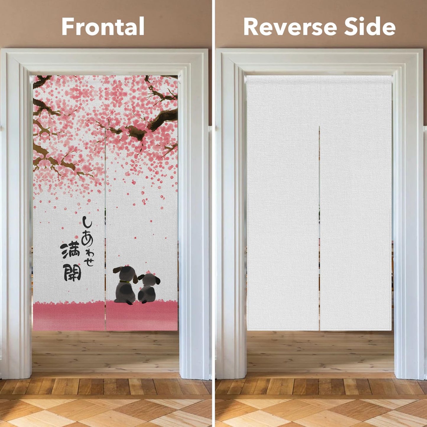 Leowefowa Noren Japanese Doorway Curtains Pink Cute Pattern Window Treatment Happy Dog Door Curtain Trapestry Panels for Hanging Room Privacy Divider Kitchen Door Curtains Home Decor, 33.5"x 70.9"