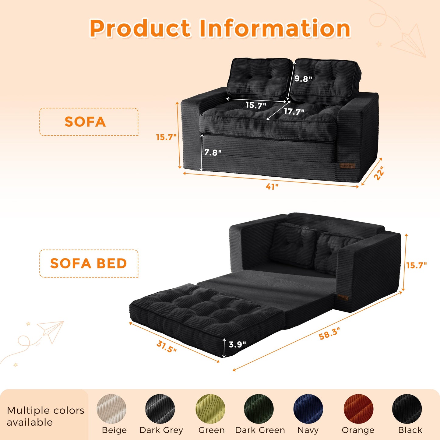 MAXYOYO Convertible Sofa Bed for Boys and Girls, Floor Kids Bean Bag Chair