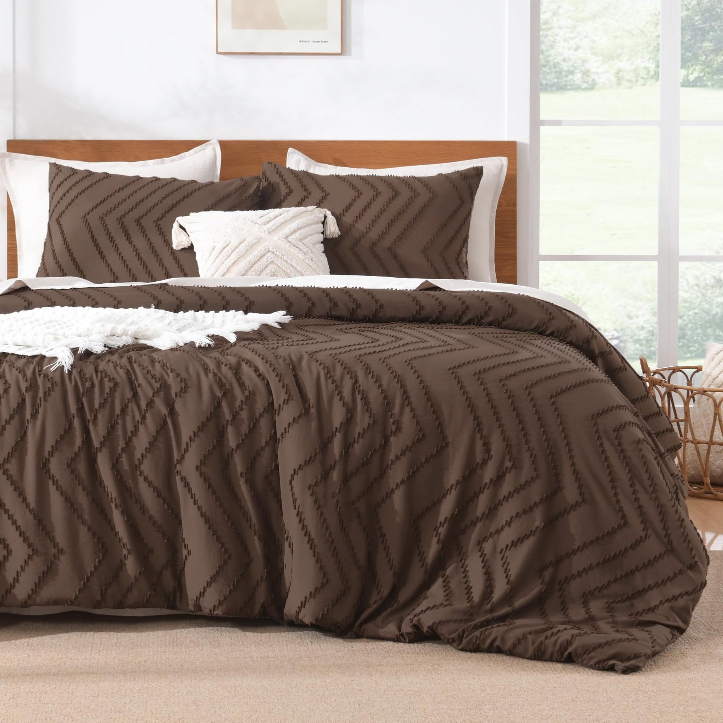 Litanika Brown King Comforter Set, 3 Pieces Lightweight Tufted Bedding Sets, Down Alternative Comforter Fluffy Bed Set Gift Choice