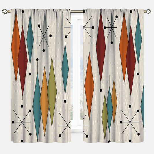 ShiTingYu Abstract Geometric Modern Curtains Mid Century Art Colorful Orange Blue Green Window Treatments for Kitchen Bedroom Living Room Drapes 42x45 Inch