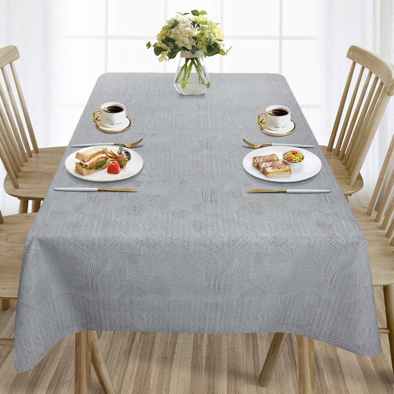 AIRCOWRIE Waterproof Vinyl Tablecloths, Heavy Duty Oil Proof Spill Proof Plastic Table Cloth, Wipe Clean PVC Table Cover for Spring Indoor and Outdoor Picnic Camping (Grey, 54”×78”, Rectangle)