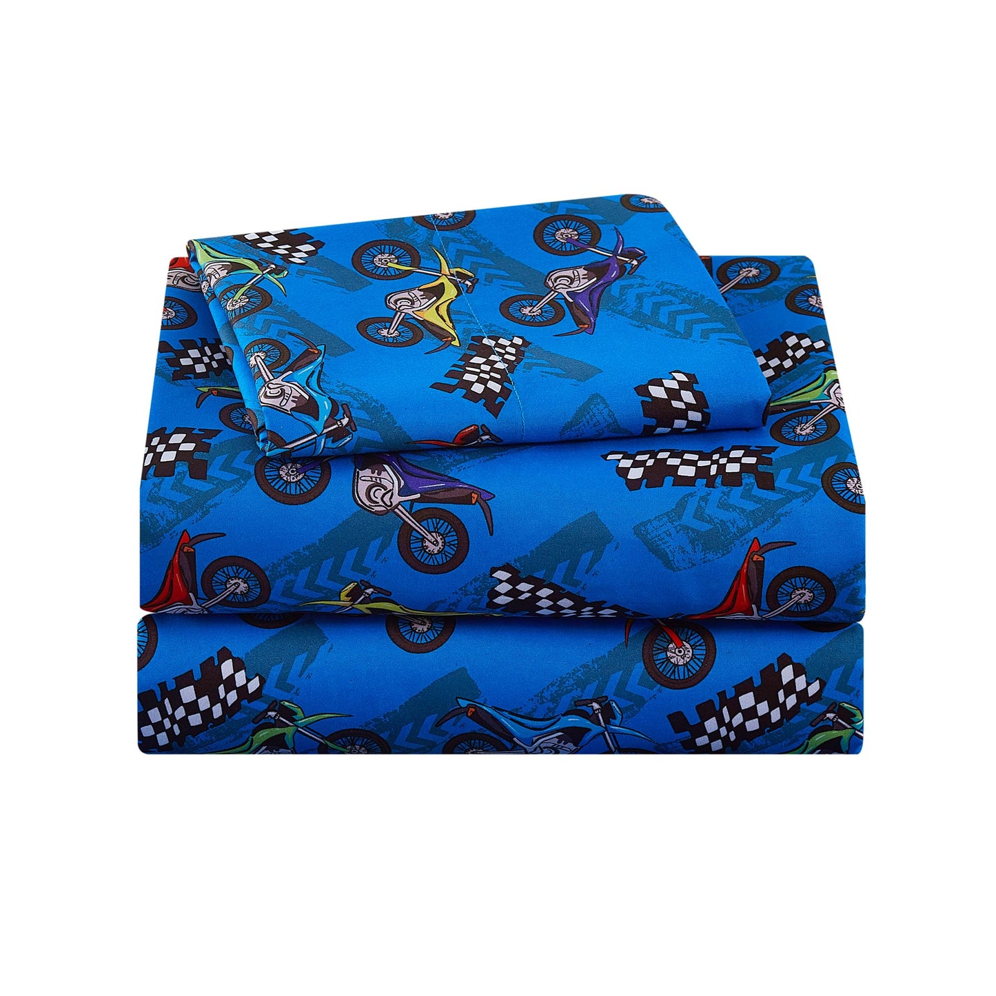 lasoftan Kids Sheet Set Twin Size, Twin Sheet Set with Motorcycle Pattern，Breathable Silky Soft Microfiber Kids Fitted Sheet
