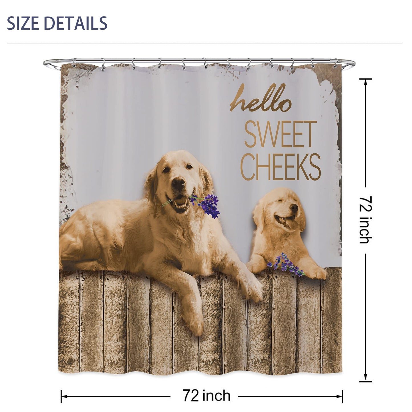Laifzere Funny Dog Shower Curtain - Farmhouse Western Rustic for Bathroom Set, Wooden Fun Farm Retro Animal Hello Sweet Cheeks Fabric for Bathtub 72x72 Inch With Hooks