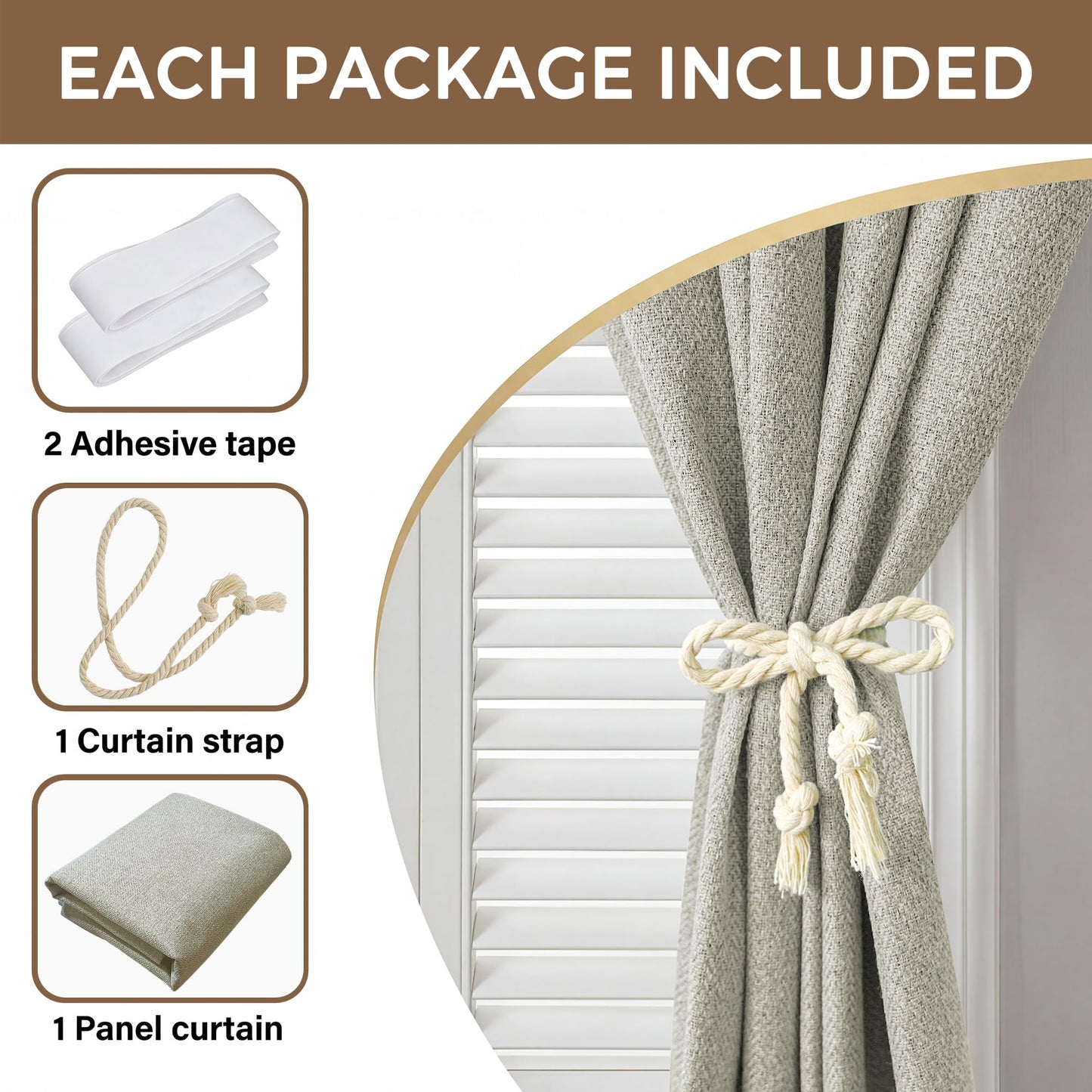Foxdecor Blackout Curtains No Drill Hook and Loop Single Panel for Window