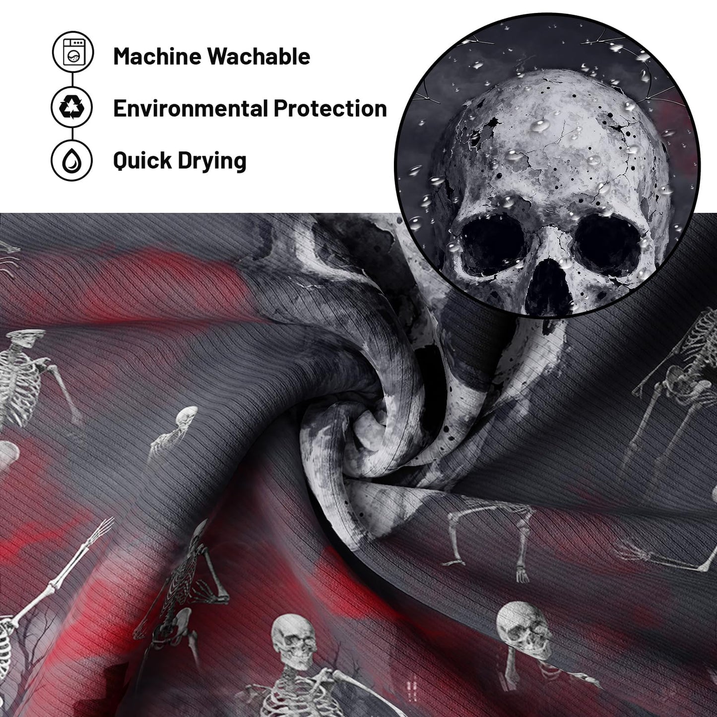 Keeuy Skull Gothic Shower Curtain, Red and Black, 72 x 72 Inch