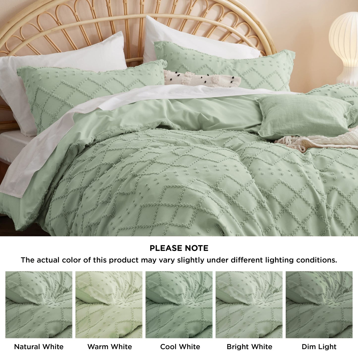 Bedsure Boho Duvet Cover Queen Size - Sage Green Breathable & Soft Boho Bedding, Machine Washable Comforter Cover for All Seasons, Includes 1 Duvet Cover 90"x90" with 2 Pillow Shams & Zipper Closure