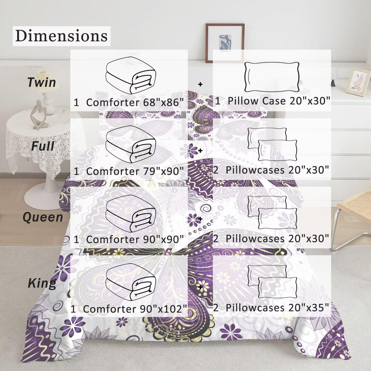 DJNEAR Butterfly Comforter Set Twin Size Purple Gold Paisley Bedding Sets for Girls Kids Teen Women Bedroom Animal Quilt Room Decor 1 Comforter 1 Pillowcase