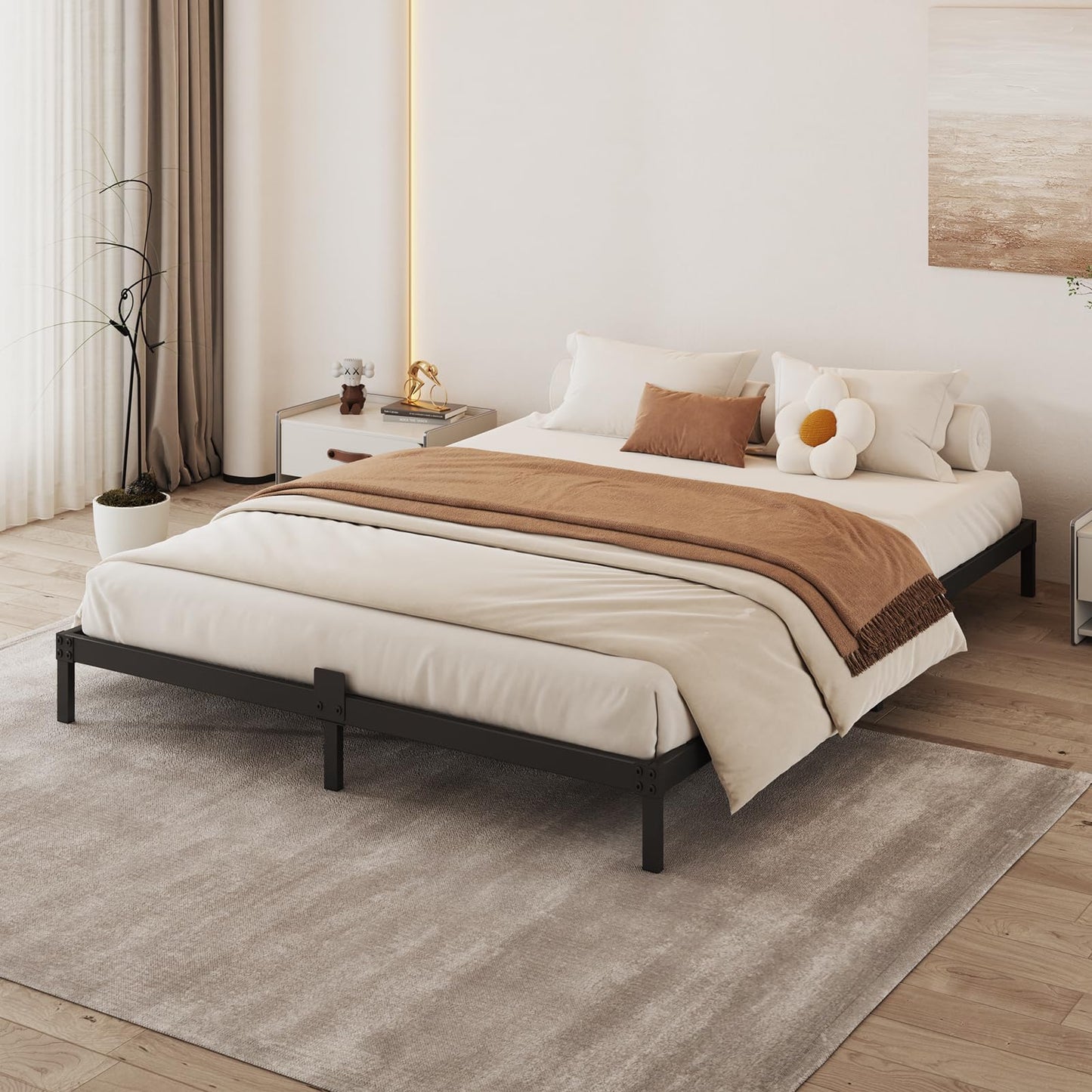 Kaelidra 6 Inch Bed Frame Queen Size Low Profile, Metal Platform Low Bed Frame, Heavy Duty Support Low Profile Bed Frame, No Box Spring Needed, Noise Free, Easy Assembly, Prevent Mattress From Sliding