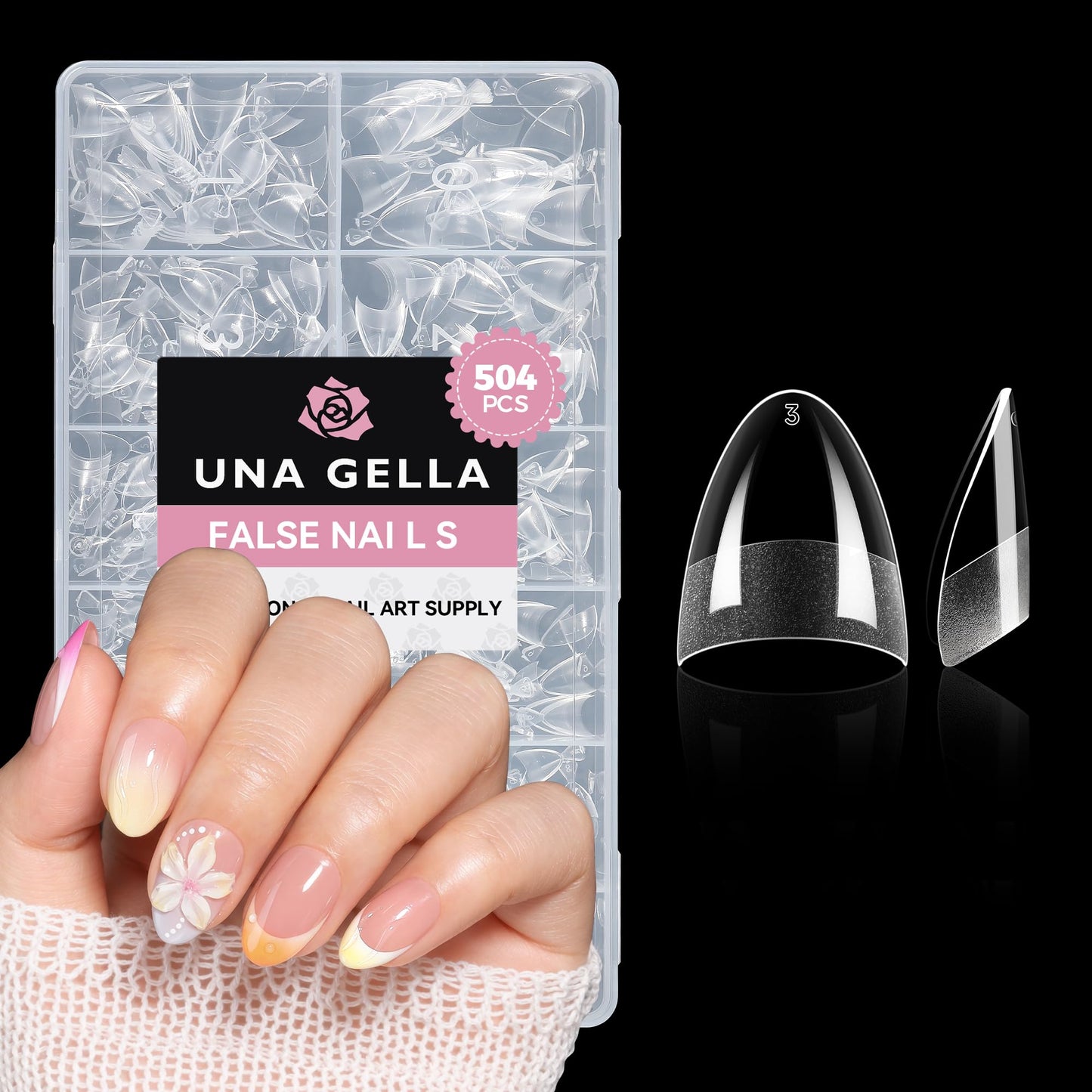 UNA GELLA Short Almond Gel Nail Tips: 504PCS Acylic Nail Tips Almond Shape Extra Short Pre Etched Half Cover 12sizes Salon Quality Soft Press On Nails DIY for Home Nails Extension