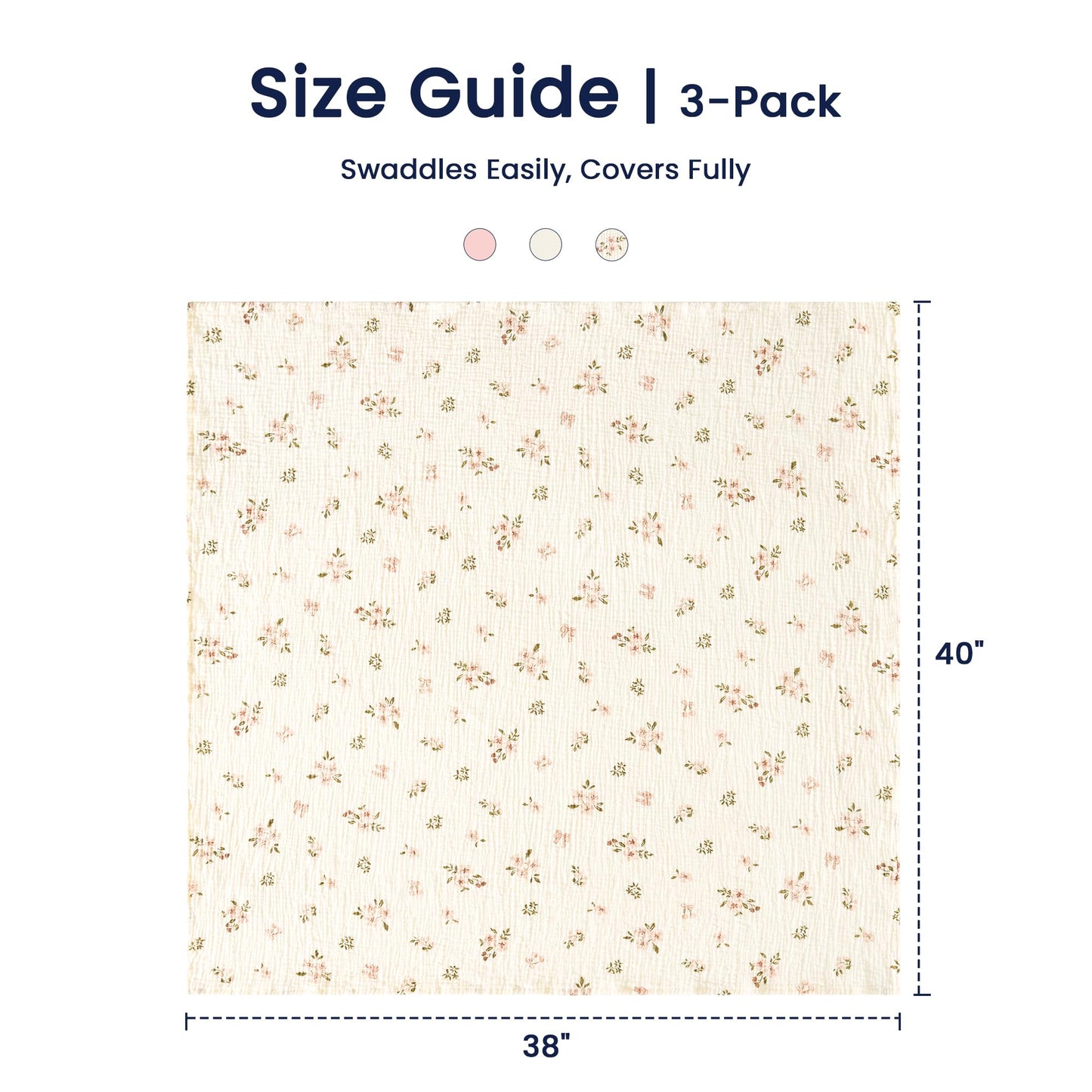 EXQ Home Muslin Swaddle Blankets for Baby, 3 Pack Cotton Breathable Soft Receiving Blankets for Newborn Boys and Girls, Baby Essentials & Gift, 38x40 inches(Pink Blossoms)