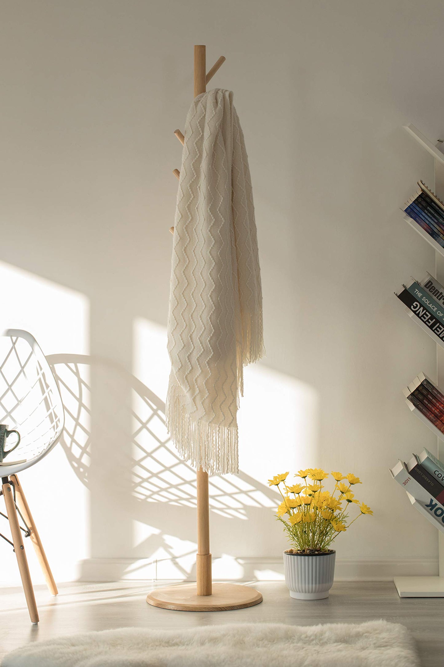 Decorative Chevron Pattern Knit Throw Blanket, 50x60 in, Made with Premium Yarns for Softness and Durability, Finished with Chic Fringe will Add a Cozy Touch to Your Living Space - White, Gifting
