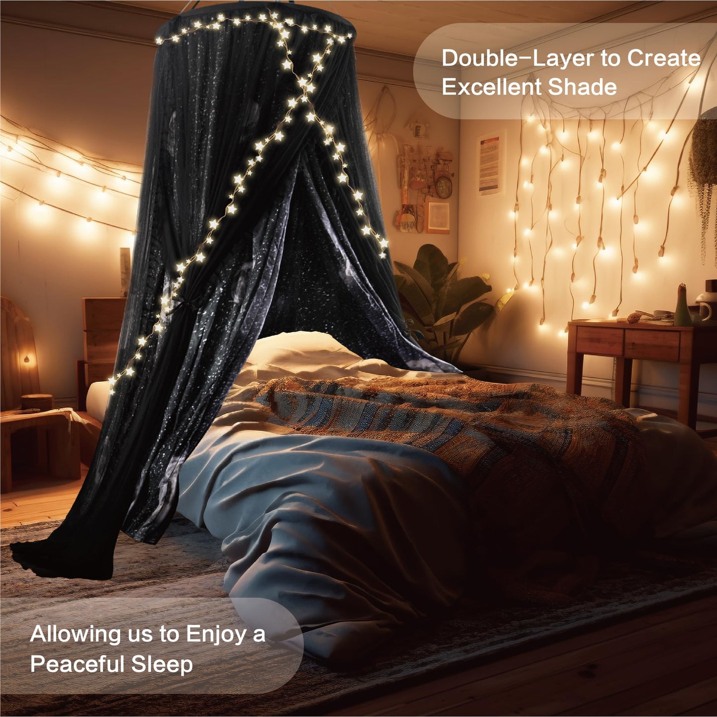 ZXPLO 32"x 106" Bed Canopy for Girls & Adults, Double Layer Princess Round Dome Bed Curtain Canopy Drapes, Dreamy Mosquito Net Reading Nook, Bedroom Decoration (Moon)