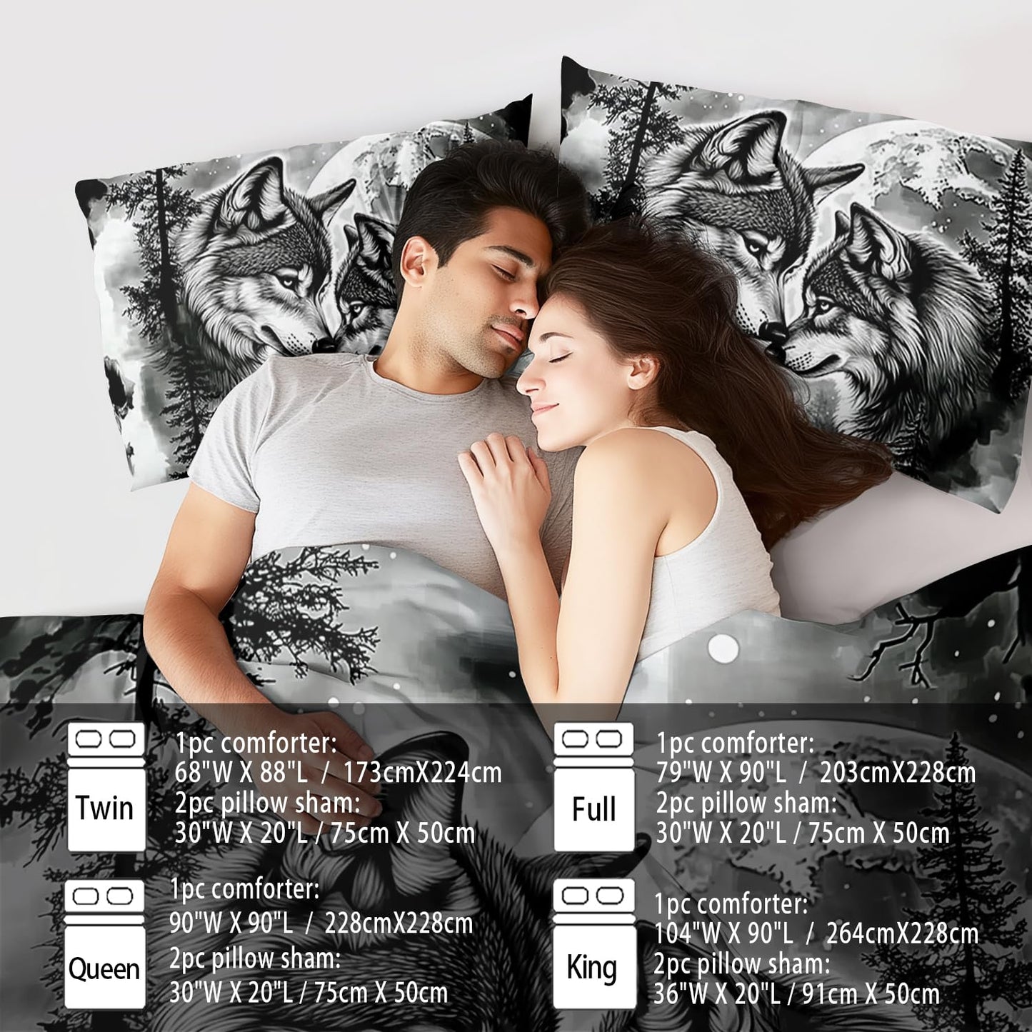 llyxsesty Wolf Comforter Set Queen for Boys Black and White Animal Bedding Set Girls Couple Wolf Comforter Queen Quilt Forest Room Decor Animal Home Decor Bedroom