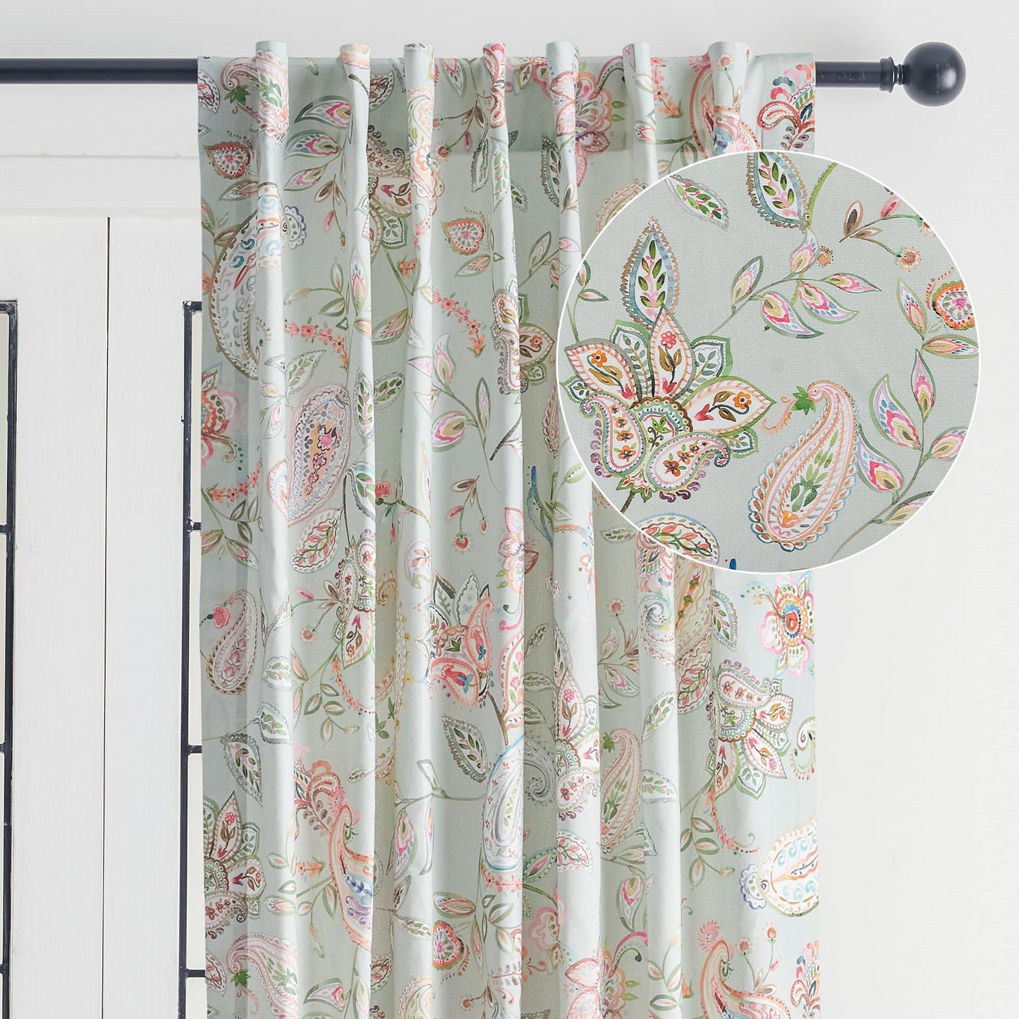 Maison d' Hermine Curtains for Living Room 100% Cotton 96 inch Length One Panel Light Filtering Curtains for Windows with Rod and Loop Pockets Spring Summer (Ramage - Multi, 50" W x 96" L)