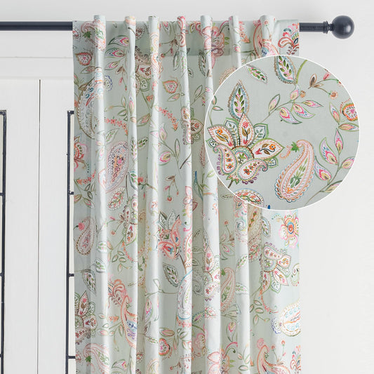 Maison d' Hermine Curtains for Living Room 100% Cotton 96 inch Length One Panel Light Filtering Curtains for Windows with Rod and Loop Pockets Spring Summer (Ramage - Multi, 50" W x 96" L)