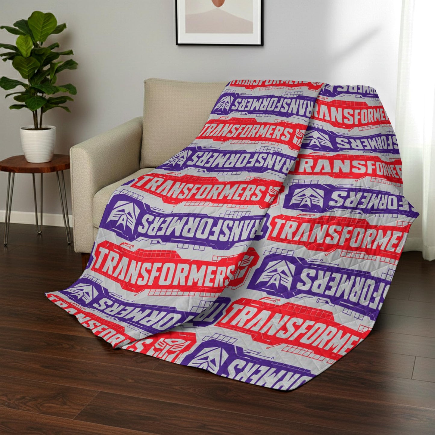 Northwest Transformers Logo Quilted Blanket, Comfy Throw, Adults Boys Girls, Soft Lightweight Bedding for Bed, or Couch, 60 x 80 inches