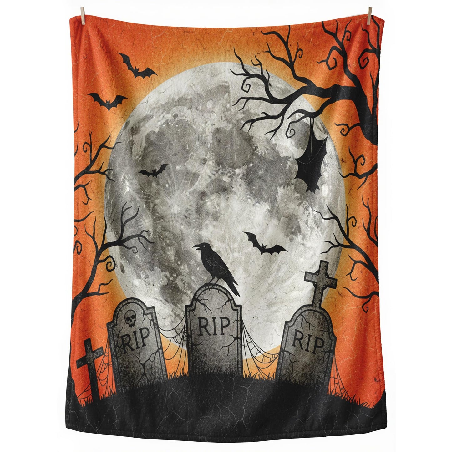 GEDAEUBA Halloween Blankets and Throws - Spooky Crow Bat Moon Tombstone Fleece Blanket Full Size, Soft Cozy Blankets & Throws for Couch, Bed, and Sofa, 84x90 inches
