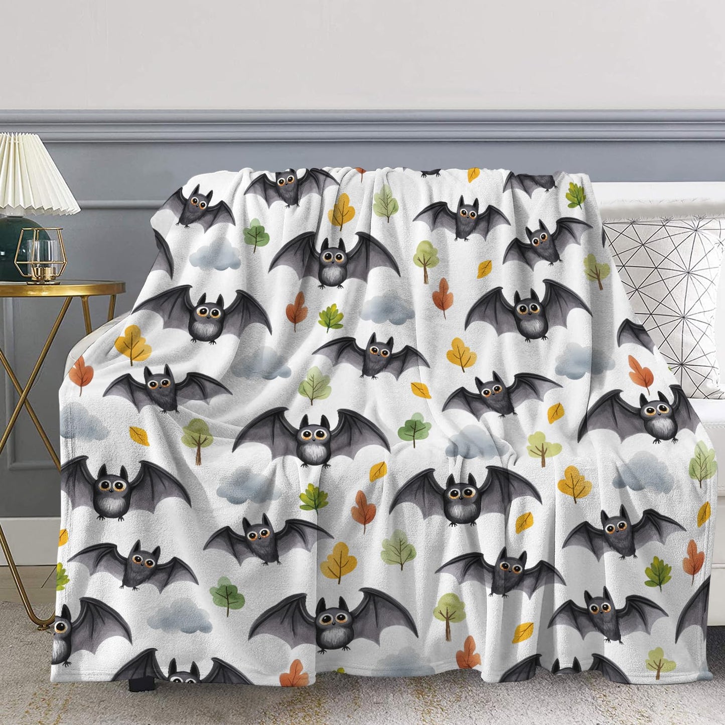 Cute Bat Throw Blanket, Goth Blanket for Kids Room Decor, Soft Cozy Throw Blankets Christmas Halloween Birthday Gifts for Toddles Teens Couch Bed Sofa 60" X 50"