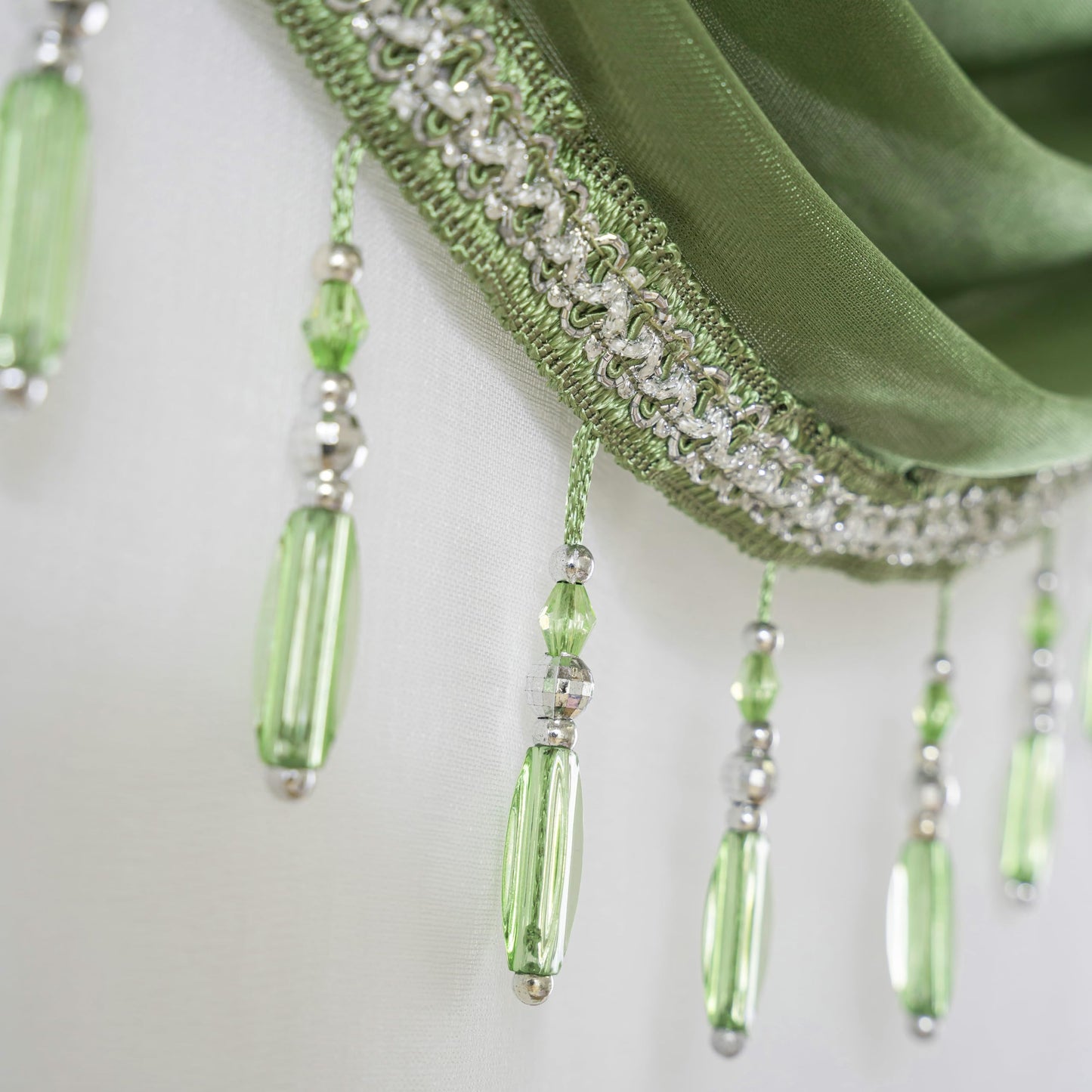 Petrichor Embroidered Sheer Curtain 2 Panels Set - Luxury Window Curtain Attached Valance with Satin Backing and 2 Tie Backs for Living Room,Dining Room, 54x84 inches, Sage Green