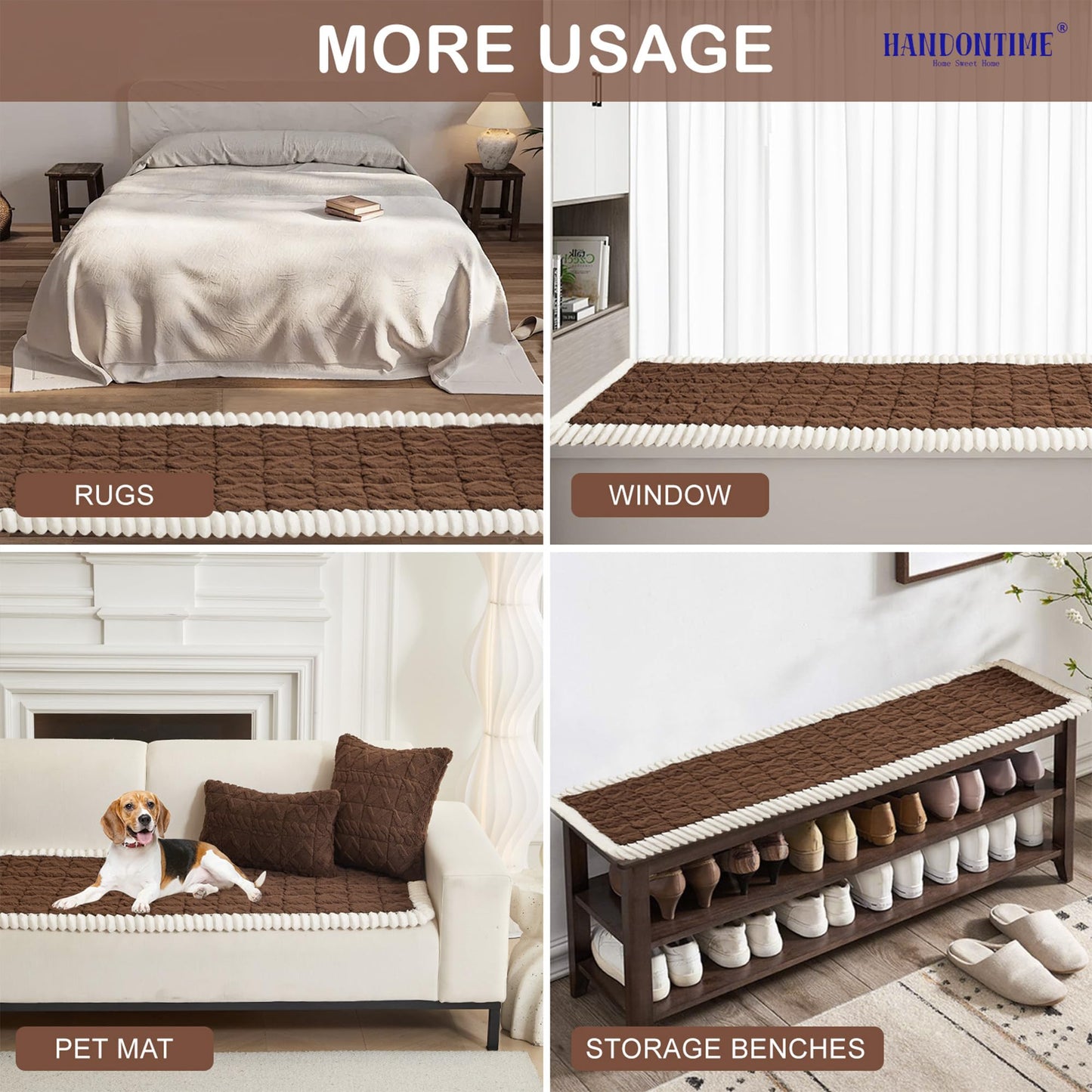 HANDONTIME Funny Fuzzy Couch Covers for Pets Washable Jacquard Geometric Dog Sofa Cover Plush Couch Protector for Dogs Non-Slip Durable Comfortable Pet Furniture Cover (Chocolate, 27.6" x 70.9")