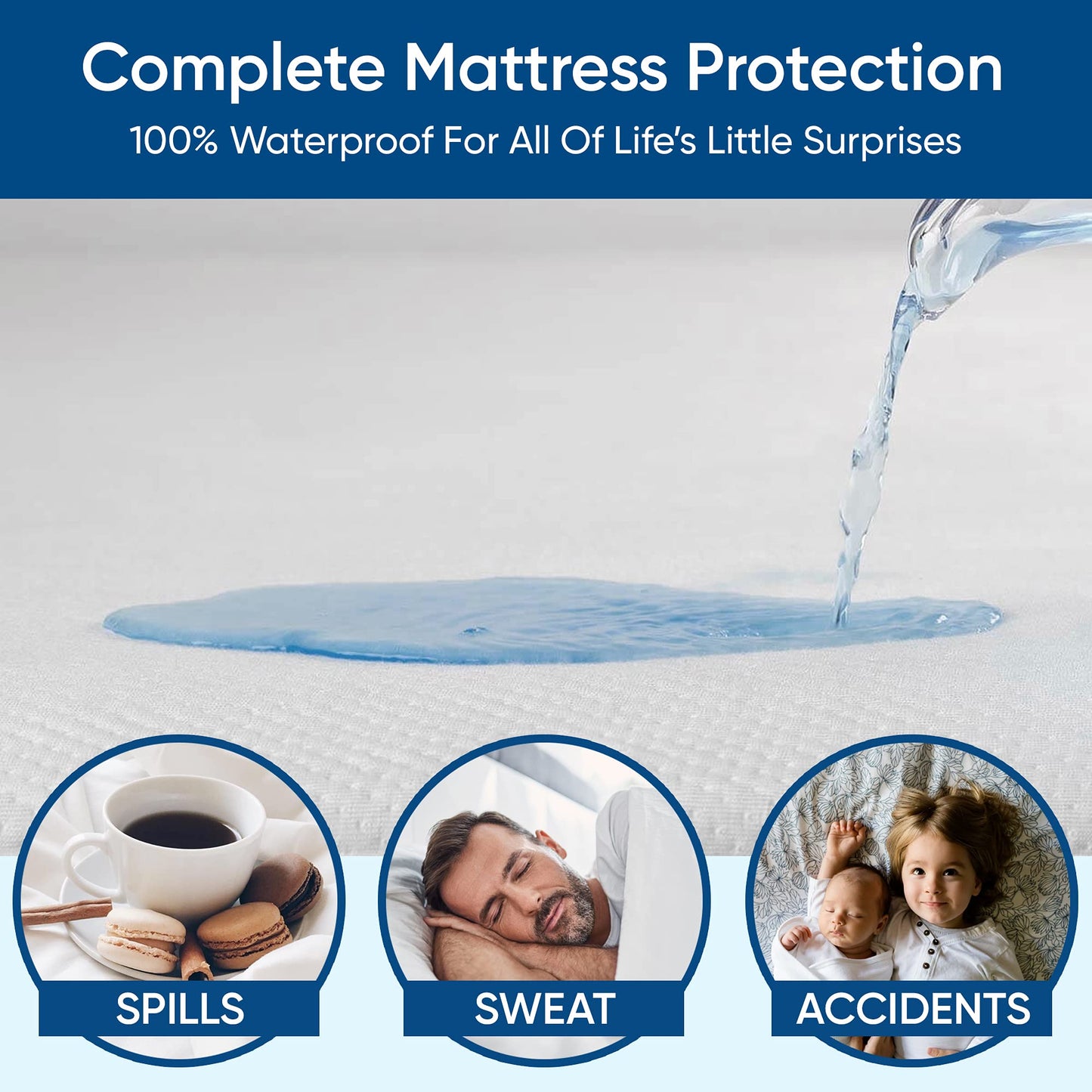Queen Size Luxury Tencel Mattress Protector, 100% Waterproof, Ultra Soft, Naturally Cooling & Breathable, Deep Pocket Up to 18"