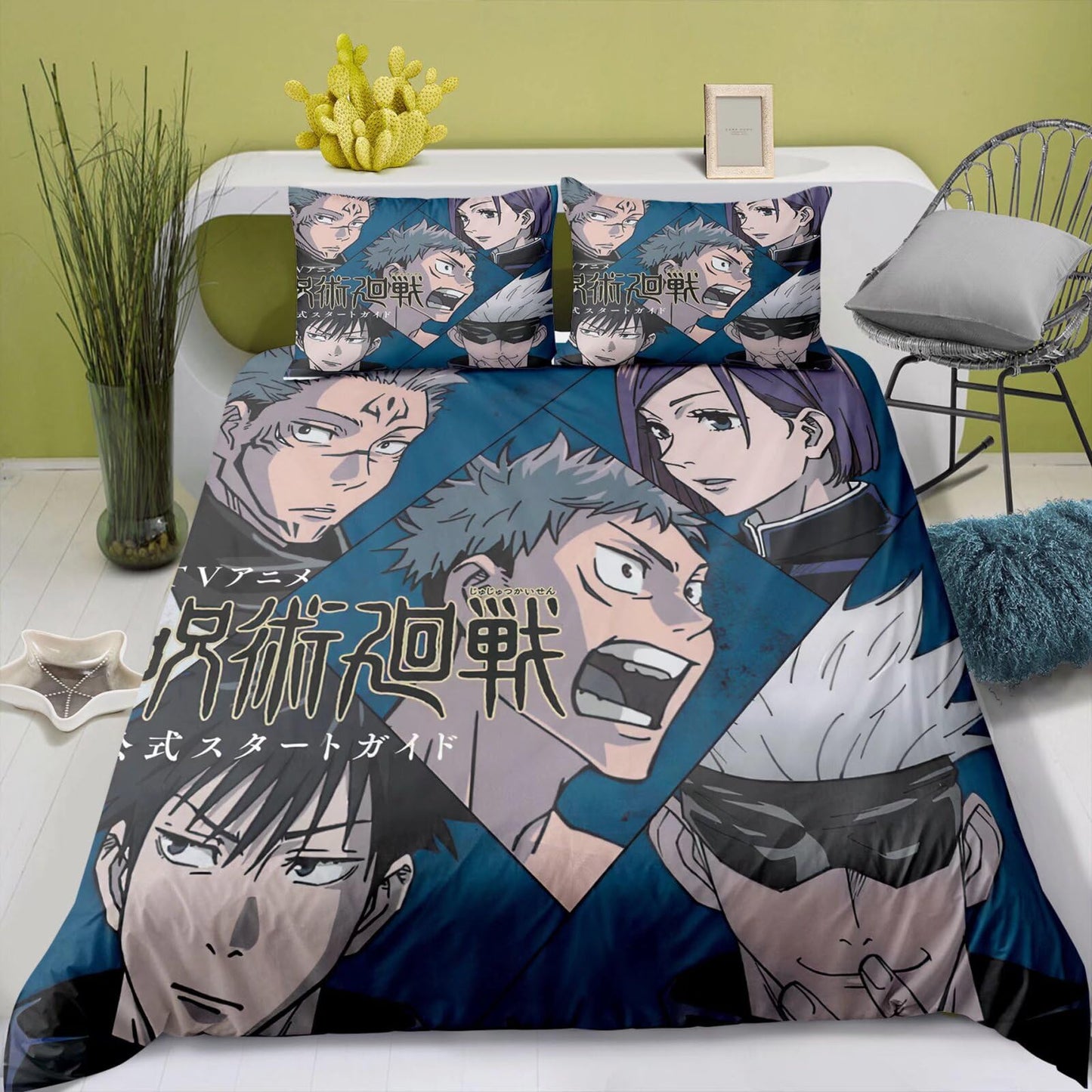 YJYP 3D Print Anime Bedding Sheet Sukuna Satoru Twin King Queen Full 3pcs Quilt Cover Pillow Cases Set